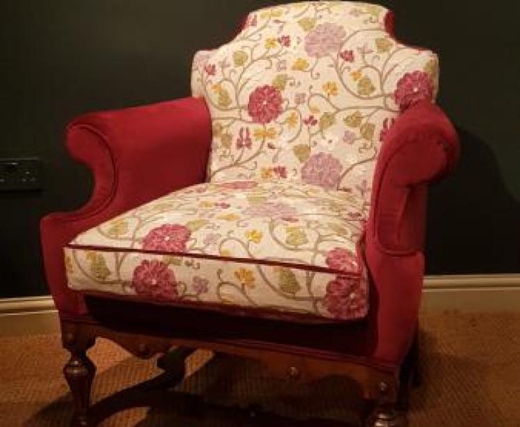 Edwardian Walnut Framed Upholstered Arm Chair - Image 1