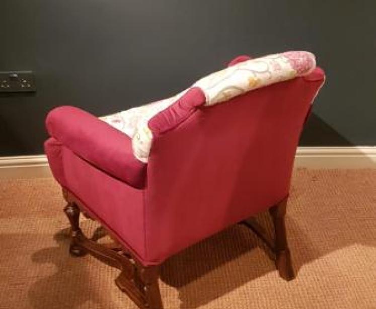 Edwardian Walnut Framed Upholstered Arm Chair - Image 5