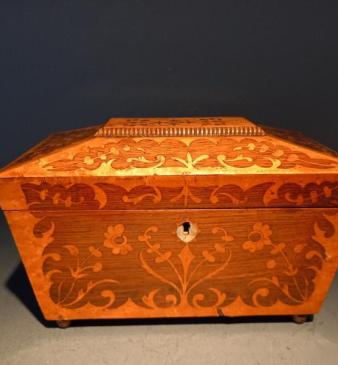 Fine Regency Rosewood & Satinwood Inlaid Tea Caddy