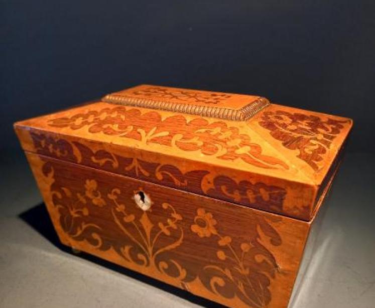 Fine Regency Rosewood & Satinwood Inlaid Tea Caddy - Image 6