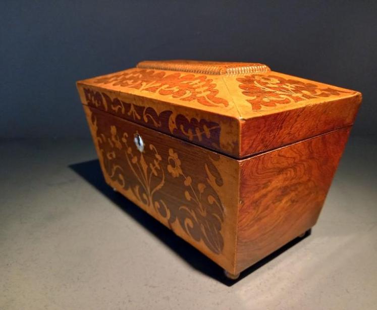 Fine Regency Rosewood & Satinwood Inlaid Tea Caddy - Image 7