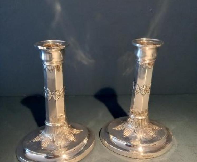 Superb Pair of Antique Silver Oval Base Candlesticks - Image 1