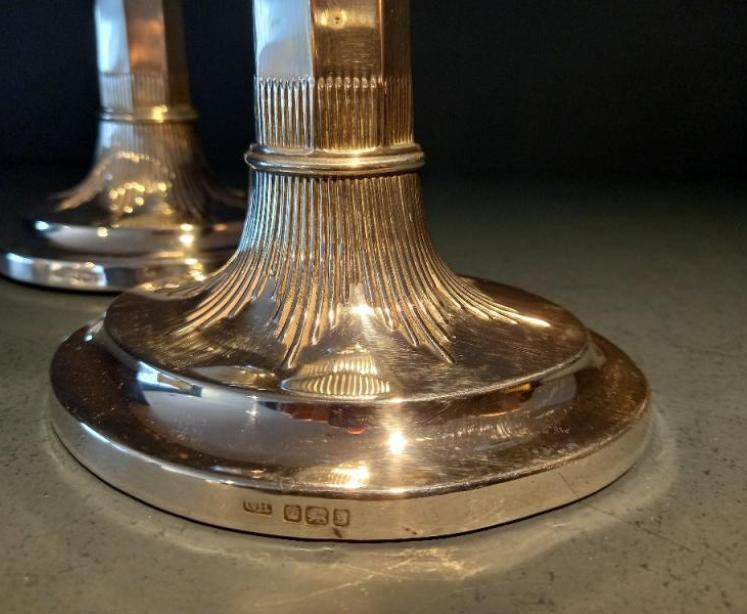 Superb Pair of Antique Silver Oval Base Candlesticks - Image 4