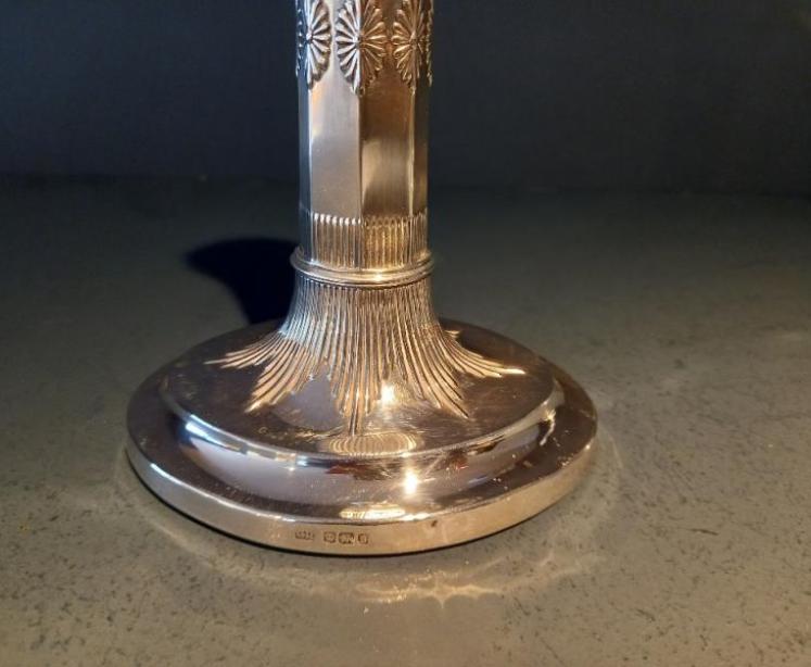 Superb Pair of Antique Silver Oval Base Candlesticks - Image 6