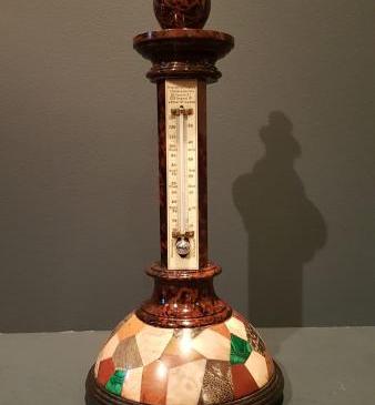 Outstanding Serpentine and Specimen Marble Obelisk Thermometer