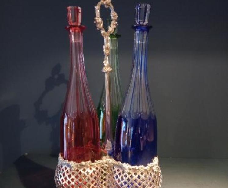 Superb Antique Cut & Flashed Three Bottle Tantalus - Image 2