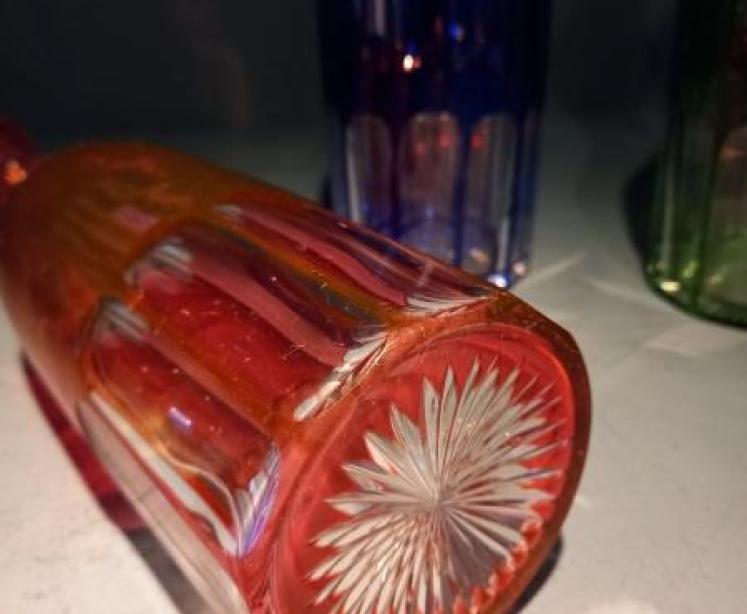 Superb Antique Cut & Flashed Three Bottle Tantalus - Image 6