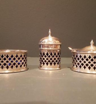 George V Period Silver 3 Piece Cruet Set