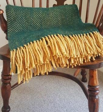 Tweedmill Herringbone Emerald and Mustard Throw