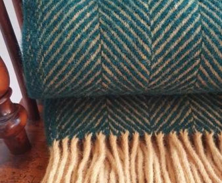 Tweedmill Herringbone Emerald and Mustard Throw - Image 3