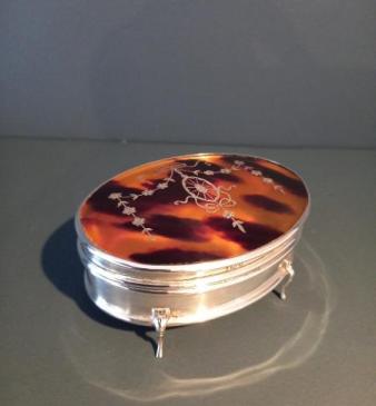 Superb George V Period Silver & Tortoise Shell Jewellery Box