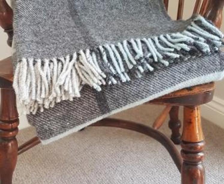 Tweedmill Block Check Duck Egg Throw - Image 1