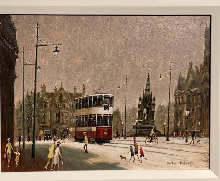 Arthur Delaney Oil on board ' Albert Square' Manchester - Image 2