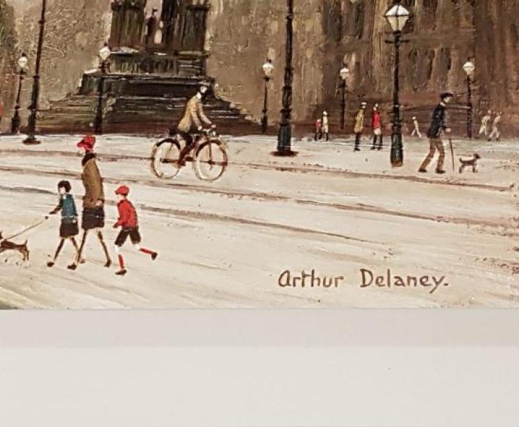 Arthur Delaney Oil on board ' Albert Square' Manchester - Image 4
