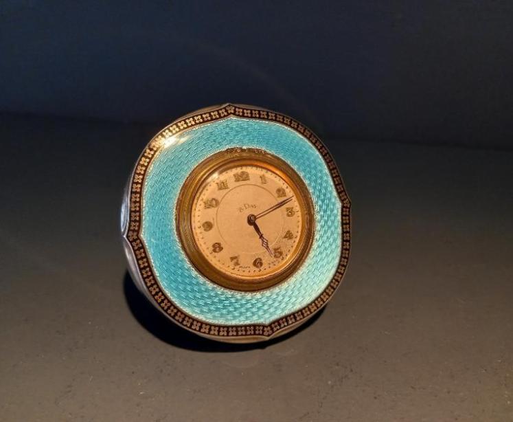 Fine George V Period Silver & Blue Enamel Clock - Image 1