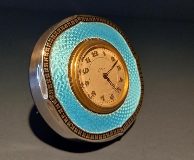 Fine George V Period Silver & Blue Enamel Clock - Image 3