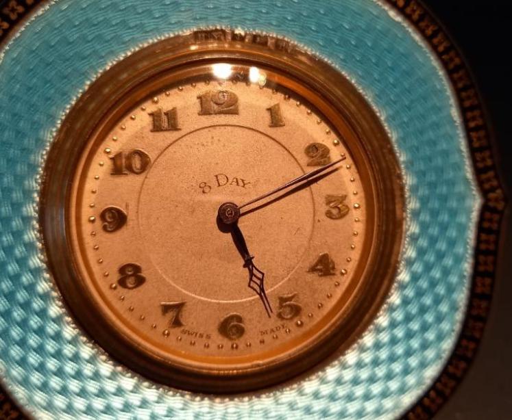 Fine George V Period Silver & Blue Enamel Clock - Image 5