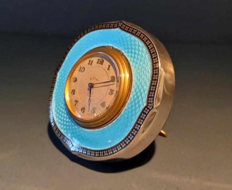 Fine George V Period Silver & Blue Enamel Clock - Image 6