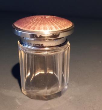 George V Period Silver & Lilac Enamel Topped Table Jar