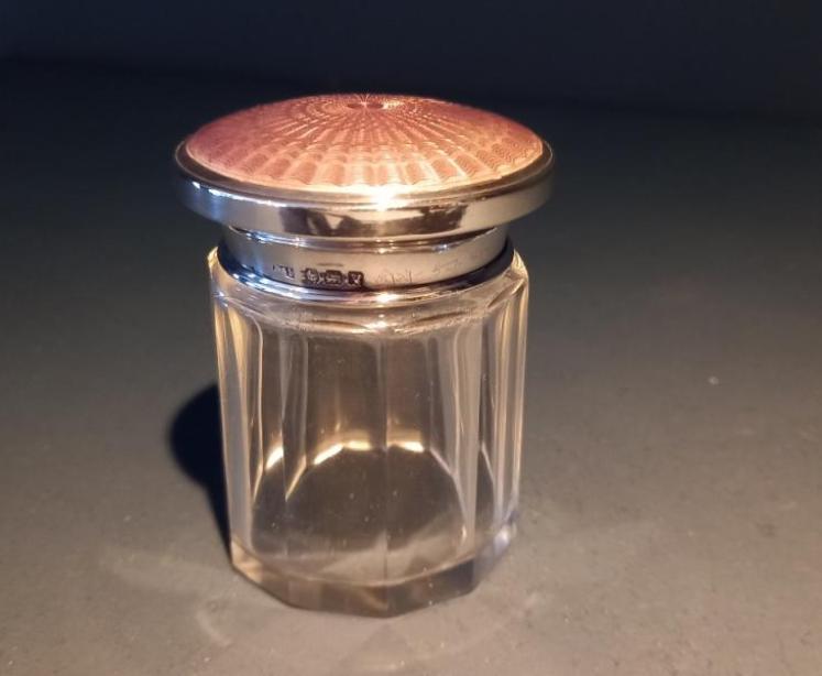 George V Period Silver & Lilac Enamel Topped Table Jar - Image 1