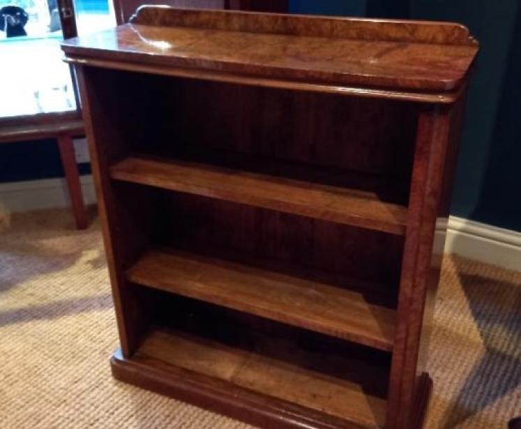 Small Mid Victorian Burr Walnut Open Bookcase - Image 1