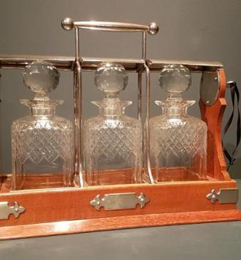 Victorian Oak 3 Bottle Tantalus by Hobbs