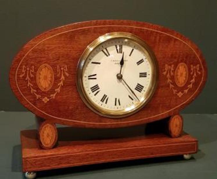 Unusual Edwardian Inlaid Mantel Clock - Image 1