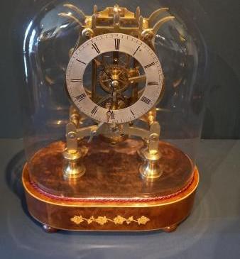 Mid Victorian Burr Walnut Fusee Skeleton Clock
