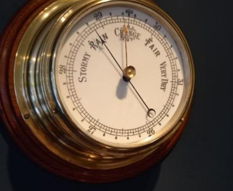 Antique Polished Brass Bulkhead Marine Barometer - Image 1