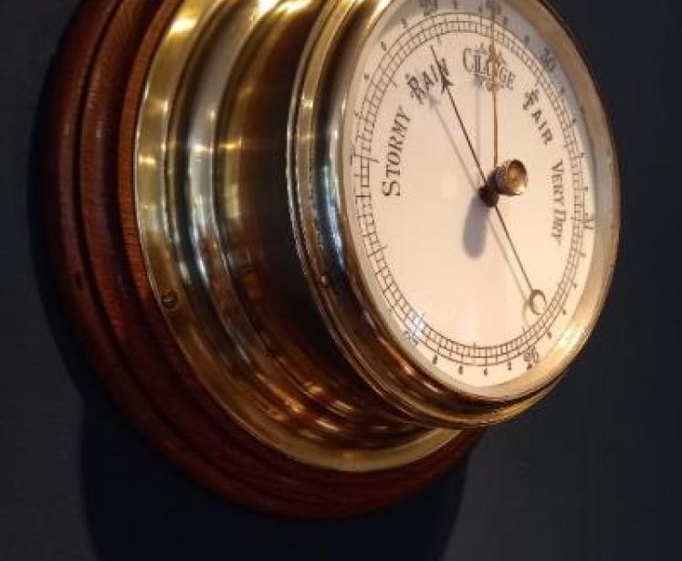 Antique Polished Brass Bulkhead Marine Barometer - Image 2