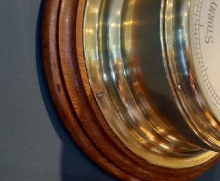 Antique Polished Brass Bulkhead Marine Barometer - Image 4