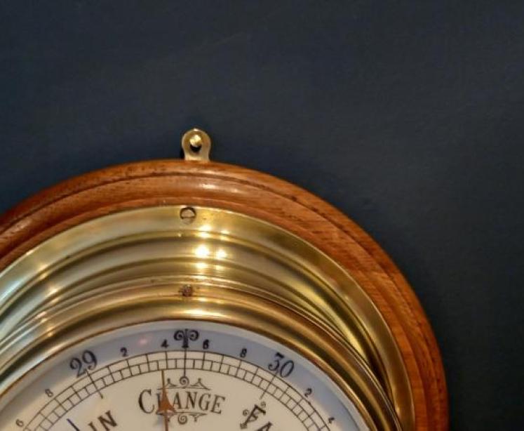 Antique Polished Brass Bulkhead Marine Barometer - Image 5