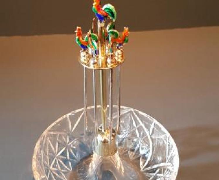 Silver and Enamel Cockerel Topped Olive Cocktails Set - Image 3