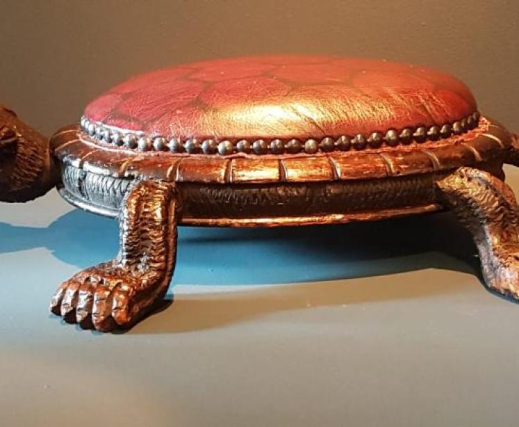 Victorian Carved Walnut Turtle Foot Stool - Image 1