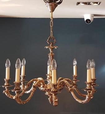 Edwardian Cast Brass 8 Arm Chandelier
