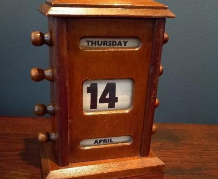 Antique Walnut Perpetual Desk Calendar - Image 1