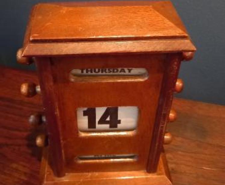 Antique Walnut Perpetual Desk Calendar - Image 2