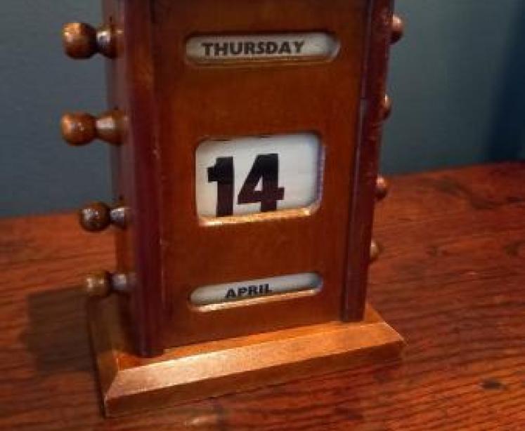Antique Walnut Perpetual Desk Calendar - Image 6