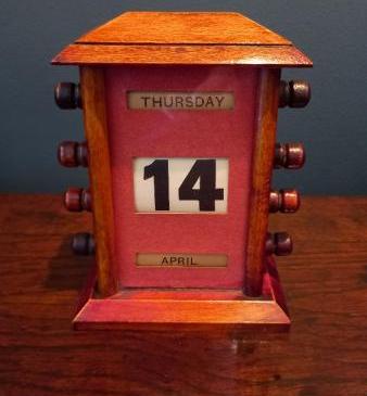 Small Antique Walnut Perpetual Desk Calendar