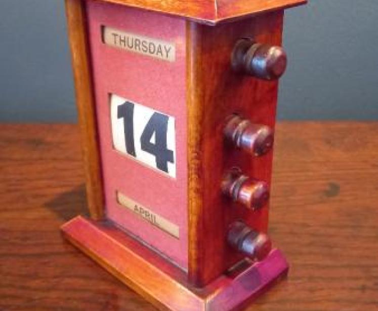 Small Antique Walnut Perpetual Desk Calendar - Image 4