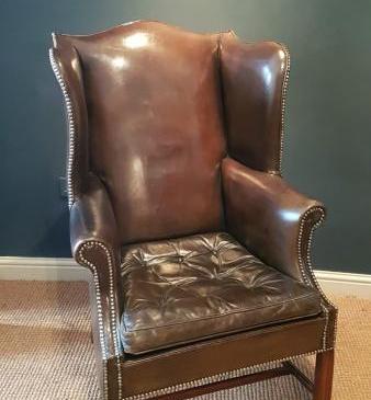 Original 1920's Antique Leather Wing Back Arm Chair