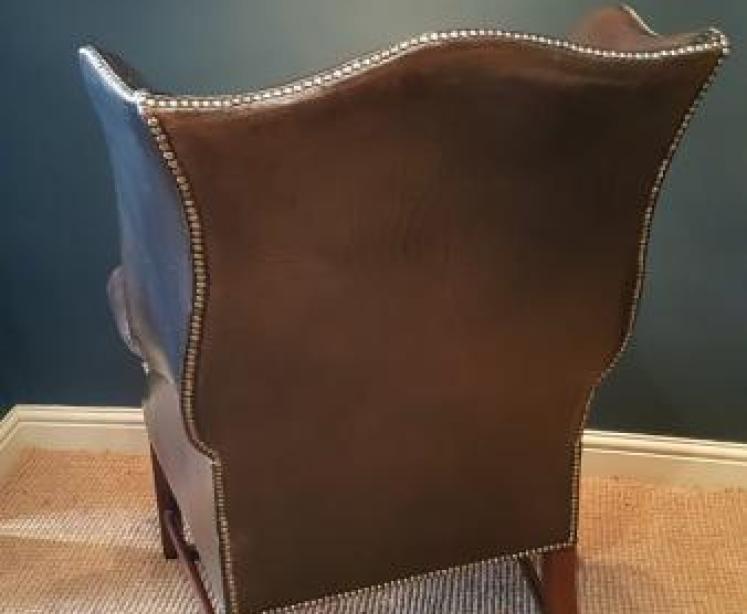 Original 1920's Antique Leather Wing Back Arm Chair - Image 2