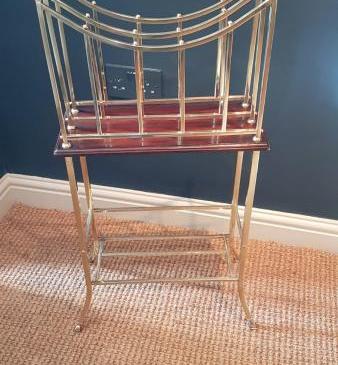 Edwardian Brass and Mahogany Magazine and Book Stand