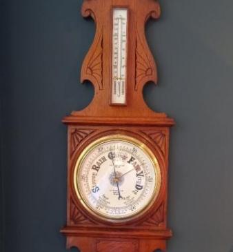 Antique Polished Oak Hughes of London Banjo Barometer