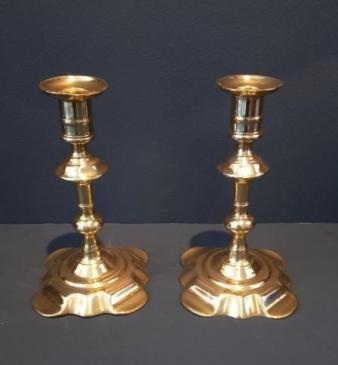 George III Period Seamed Brass Petal Shaped Candlesticks