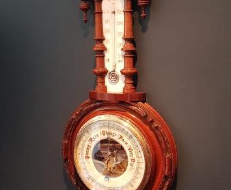 Victorian Pendant Mahogany Barometer with Thermometer - Image 6