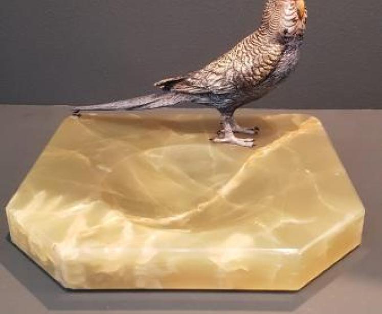 Cold Painted Bronze Budgerigar Desk Tidy - Image 1