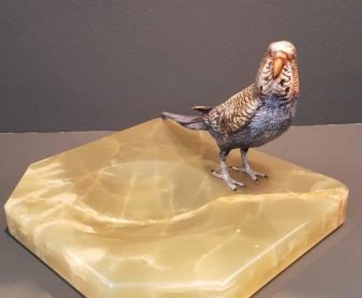 Cold Painted Bronze Budgerigar Desk Tidy - Image 4