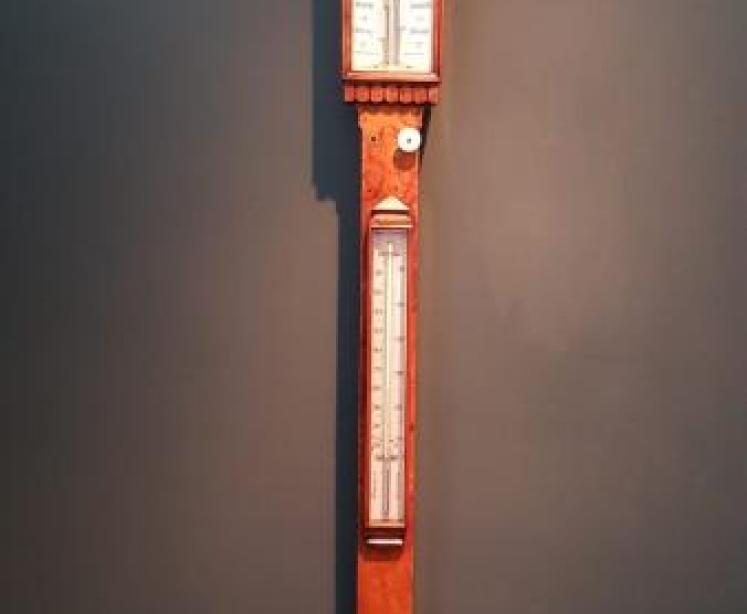 Victorian Burr Walnut Stick Barometer - Image 1