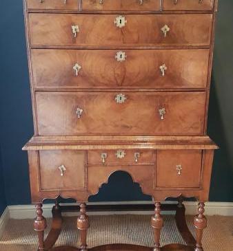 Original William and Mary Period Walnut Chest on Stand